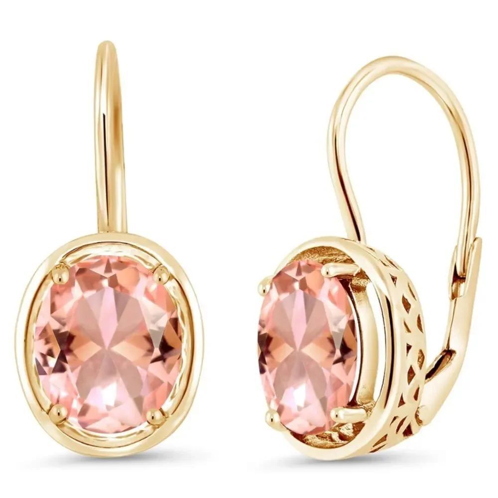 18K Yellow Gold 925 with 4.00 Cttw Peach Morganite Oval Leverback Drop Earrings